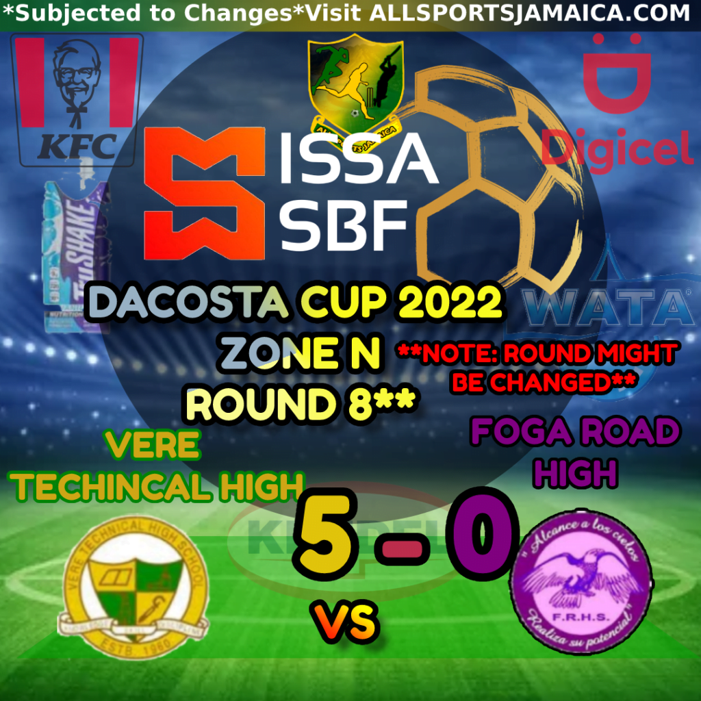 Vere Tech Vs Foga Road High Zone N DaCosta Cup 20222023 All Sports